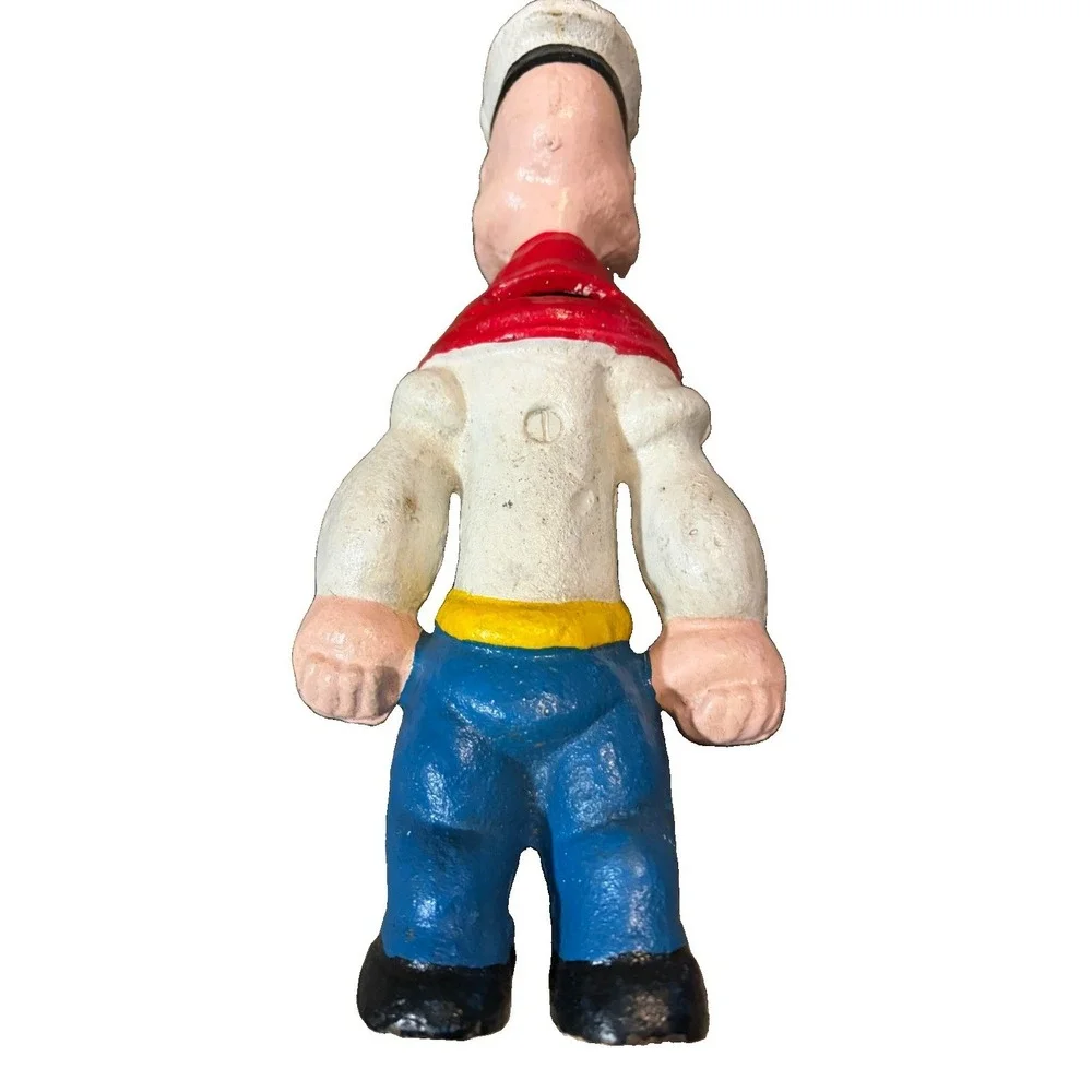 Vintage Popeye The Sailor Cast Iron Still Coin Bank 9